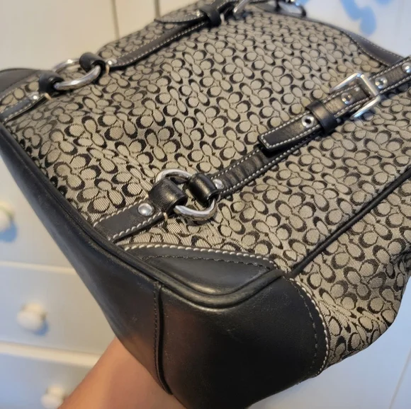 Coach Signature Gray Black Jacquard Leather Satchel F11526 - Picture 6 of 15